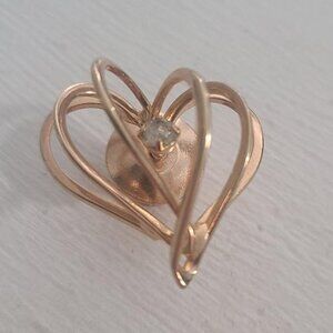 Diamond Rhinestone Gold Heart Lapel Pin Brooch - 3D Birdcage Multi Heart Love
